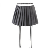 YESMYTOOL  -  Y2k Sexy Pleated Mini Skirt Women Summer Low Waist A-line Zipper Split Lace-up Kpop Micro Skirt Streetwear Girl Fashion