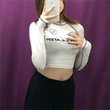 YESMYTOOL  -  Letter Printed Motorcycle Short Slim Fit Top American Retro Fashion Tight T-shirt Women Clothes Y2k Hot Girl Long Sleeve Top