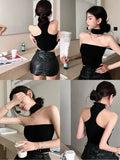 YESMYTOOL  -  Sexy Sweet Black Vest Off Shoulder Women 2024 Summer Design Halter Solid Elegant Fashion Casual All-match Waistcoat Trend