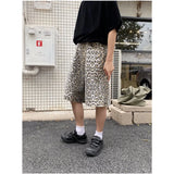 YESMYTOOL  - Women's Shorts Jeans Leopard High Waist Straight Pants Streetwear Harajuku Y2K Vintage Female Wide Leg Denim Five Points Trouser