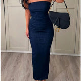 YESMYTOOL  - Sexy Strapless Backless Zipper Split Dress Party Blue Denim Female Long Dress for Women Clothes Summer Evening Dresses