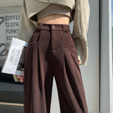 YESMYTOOL  -  Casual High Waist Loose Wide Leg Pants For Women Autumn Winter New Female Floor-length Corduroy Suits Pants Ladies Long Trousers