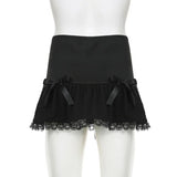 YESMYTOOL  -  Gothic Black Skirt Women Y2K Lace Patchwork Crossed Lace-up Sexy High Waist Extreme Mini Skirt Fairy Grunge Streetwear