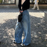 YESMYTOOL  -   Vintage Baggy Jeans for Women Y2K Streetwear Washed High Waist Loose Pocket Wide Leg Jeans Casual Korean Denim Trousers