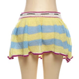 YESMYTOOL  -  Knitted Colorful Short Skirt 2024 Summer New Fashion Drawstring Pleated Wrapped Hip Skirts Party Club Streetwear