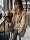 YESMYTOOL  -  Solid Knitted Sweaters for Women Casual Oversize Long Lantern Sleeve Pullovers 2024 Autumn New O Neck Lady Jumper Tops