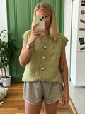 YESMYTOOL  -  Elegant Knitted Sleeveless Vest Women Loose O-neck Single Breasted All-match Green Female Tank 2024 Autumn Office Lady Outfit