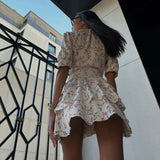 YESMYTOOL  -   Floral Printed Mini Dress 2024 Summer New Sweet Sexy V Neck Short Sleeve Tiered Short Vestidos Elegant Fashion Ruffles Dresses