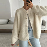 YESMYTOOL  -  Casual Knit Single Breasted Cardigans Women O-neck Long Sleeve Fluffy Short Sweaters Cardigan 2024 Autumn New Lady Elegant Tops