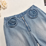 YESMYTOOL  -  2024 Zipper Fly Loose Long Straight-leg Pants Tie Flowers Wide Leg Denim Pants Fashion Summer Light Blue Jeans Women Trousers