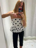 YESMYTOOL  -  Fashion Polka Dot Print Ruffles Slim Top For Women Off Shoulder Sleeveless Backless Tank Tops Summer Sexy Female Slim Streetwear