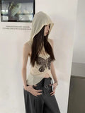 YESMYTOOL  -  Bufferfly Hooded Tank Top Sleeveless Top Women Crop Top Lace Up 2023 Summer See Through Top Women Sexy Shirt Chic Y2k