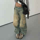 YESMYTOOL  -  y2k Tie Dye Cargo Jeans Big Pockets Low Waisted Baggy Trousers Women Streetwear Korean Fashion 2000s Pants Aesthetic