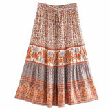 YESMYTOOL  -  BOHO INSPIRED HARVEST GOLD boho skirt for women floral print skirt for summer casual beach skirt rayon holiday skirts womens new