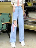 YESMYTOOL  -   Blue Ripped Jeans for Women Streetwear Baggy Lace Hollow Out Causal Wide Leg Denim Trousers Y2k Cutecore Mujer Pants New