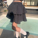 YESMYTOOL  -  Ruffle Plaid Mini Skirt Women Kawaii Preppy Style Short Skirts Layered Sweet Cute Korean Fashion Casual Street Skirt