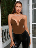 YESMYTOOL  - Solid V Neck Strapless Cropped Tank Tops Women Summer Sexy Low Cut Corset Top Club Fashion Boning Sheath Bustier Femme