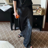 YESMYTOOL  -   Elegant Satin Skirt Women Black Sweet Fashion Coquette Long Skirt High Waisted Casual Basic Solid Slim Up Summer Skirt