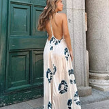 YESMYTOOL  -  Summer New V-neck Print Sexy Backless Casual Comfortable Holiday Style Dress Long Dress