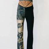 YESMYTOOL  - Gothic Y2k Women's Pants Punk Sexy Waist Tether Suckling Tie Dye Printing Contrast Color Stitching Trousers Street Wear Woman