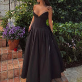 YESMYTOOL  -  Elegant Sleeveless Solid Color Long Dress Fashion Hight Waist Slim Pleated Party Dress Women Sexy Sheath Backless Evening Dress