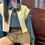 YESMYTOOL  -  High Street Vintage Denim Shirts With Knitted Cardigans Vest Spring 2024 Loose Chic New Slim Casual Daily Office Lady