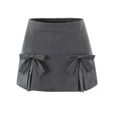 YESMYTOOL  - Cool Girl Y2K American Retro Bow Mini Skirt Women Sexy Front Slit Lace Trim A-line Summer Skirts Saia