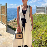 YESMYTOOL  -  New Fashion Temperament Commute Dress Elegant Sleeveless Hollow Out Long Dress Women's Deep V-neck Patchwork Lace-up Party Dress