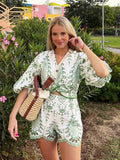 YESMYTOOL  -  Embroidery Hollow Out 2 Pcs Women Outfits Short Set Half Sleeve Cotton Boho Casual Blouse+shorts Sets Vintage New Set