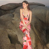 YESMYTOOL  -   Sexy Backless Floral Print Slip Maxi Dress Beachwear Holiday Summer Sleeveless Long Dresse Robe Elegant Outfits