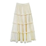 YESMYTOOL  - white skirt women elastic waist cotton pom pom long skirt holiday summer skirt new bohemian style skirts female