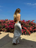 YESMYTOOL  -  Sexy Satin Backless Sling Maxi Dress Women Sleeveless Slim Floor Length Robes 2024 New Fashion Lady Vacation Beach Vestidos