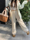 YESMYTOOL  -  Cotton Pants Women Chic Loose Daily Warm 2024 Winter Gentle Straight Wide Leg Fashion Daily New High Waist Slim