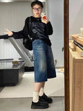 YESMYTOOL  -   Jean Shorts for Women Harajuku Fashion Loose Do Old Wide Leg Calf-Length Denim Pants Hip Hop Retro Summer Causal Bottoms