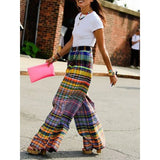 YESMYTOOL  -  Colorful Plaid Wide Leg Pants for Women 2024 Autumn New Checkerboard Printed Loose Casual Mid Waist Trousers Bottoms Streetwear