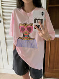 YESMYTOOL  -  Cartoon Printed T-Shirts Casual High Street Women Loose Summer OL All Match Mujer Half Sleeve Chic Office Lady Tees