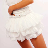 YESMYTOOL  -   flowy white skirt women cotton skirt elastic waist boho beach skirt layered lace trim mini sexy summer skirts