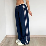 YESMYTOOL  -  Streetwear Drawstring Stripe Women Trousers Straight Leg Casual Baggy Pants Patchwork Sporty Joggers Sweatpants 2024