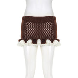 YESMYTOOL  -  y2k Aesthetic Brown Knitted Mini Skirt Bodycon Ruffles Tie Up Cute Women's Skirt Ruched Hottie Vintage Cloth Bottoms