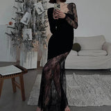 YESMYTOOL  -  Asymmetrical Black Sexy Lace Dress Party Elegant Transparent Fashion Long Dress Women Prom Evening Outfits Summer New