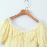 YESMYTOOL  -  Yellow Lace Mini Dress Women Short Puff Sleeve Dresses A Line Square Neck Skirt Ladies Back Strap Beach Patry Clothes Y2k 2000s