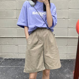 YESMYTOOL  - Woman's Shorts High Waist Summer Khaki Wide Leg Knee Length Pants Baggy Casual Streetwear Fashion Classic Straight Office Shorts