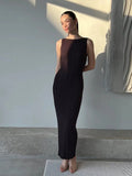 YESMYTOOL  -  Sexy Knit Sleeveless Ribbed Long Dresses For Women O-neck Off Shoulder Hip Package Female Dress 2024 Spring Summer Lady Robe New