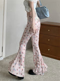 YESMYTOOL  -  Slim Mopping Flare Pants Women High Waist Slim-Fit Printed Chic Autumn Casual Streetwear Office Lady Florals