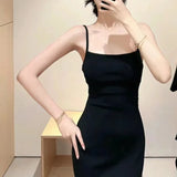 YESMYTOOL  - One-shoulder High-grade Backless Temperament Long Skirt New Women's One-neck Simple Knit Sling Dress