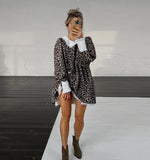 YESMYTOOL - Leopard print V-neck puff sleeves spliced ruffle pullover dress 2024 new spring and summer fashionable elegant sexy party club