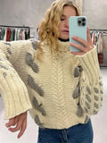 YESMYTOOL  -  Women Sweet Knitted Sweaters Autumn Winter Round Neck Long Sleeve Knitwear Cozy and Stylish Solid Color Commuting Pullovers New