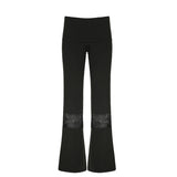 YESMYTOOL  -  Streetwear Fashion Black Flare Pants Low Waisted Chic Slim Lace Patchwork Women Trousers Elegant Office Ladies Bottom