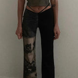 YESMYTOOL  - Gothic Y2k Women's Pants Punk Sexy Waist Tether Suckling Tie Dye Printing Contrast Color Stitching Trousers Street Wear Woman