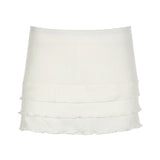 YESMYTOOL  -  y2k Korean Style White Summer Mini Skirt Tierred Ruched Slim Hottie Women Skirt Sweet Cute Coquette Short Three-Layer